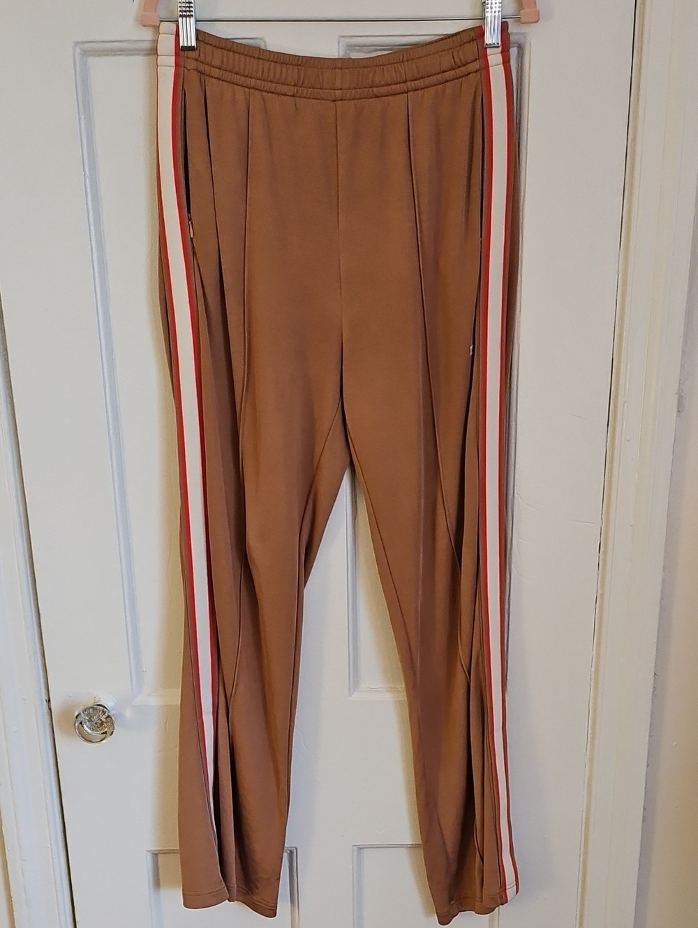PINK Victoria's Secret Brown Track Pants with Red & White Side Stripes